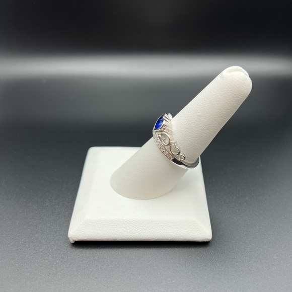 Sterling Silver Heart Crown Blue Sapphire CZ Ring, size 8 - Picture 5 of 9